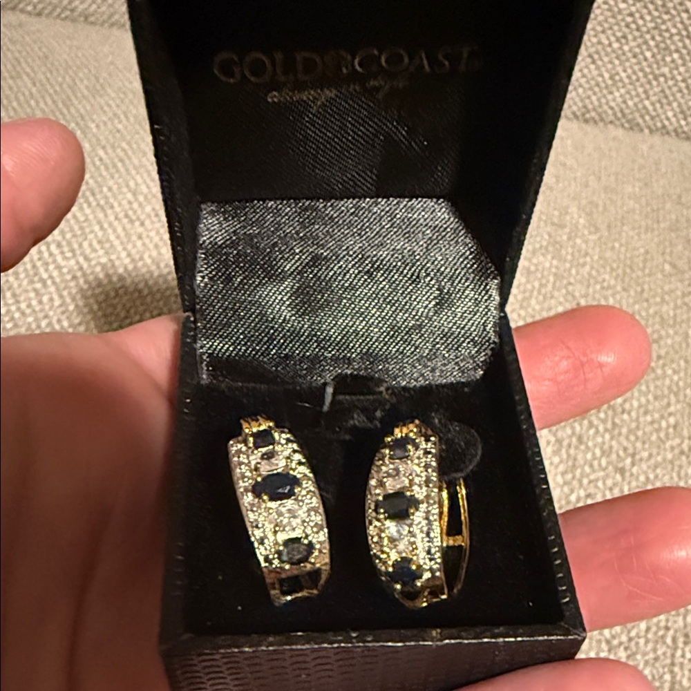 Gold and Blue Vintage Hoop style Earrings